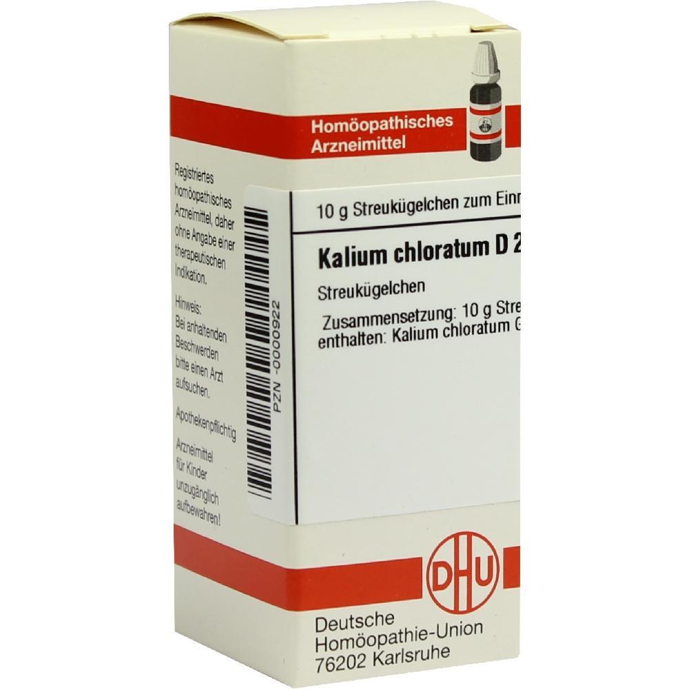 Verpackung eines homöopathischen Arzneimittels mit der Aufschrift "Kalium chloratum D 2".