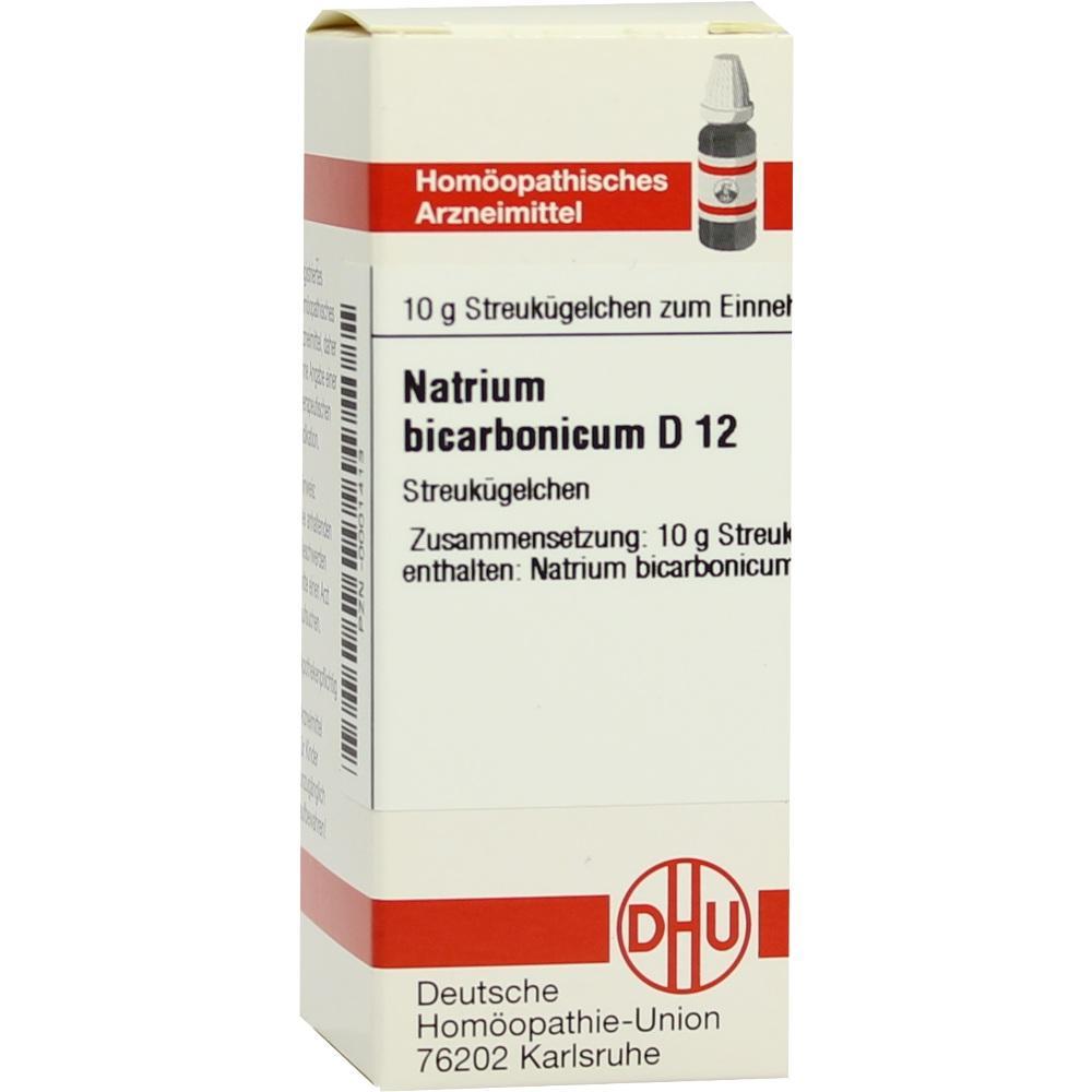 Eine Packung homöopathischer Streukügelchen mit der Aufschrift "Natrium bicarbonicum D 12".
