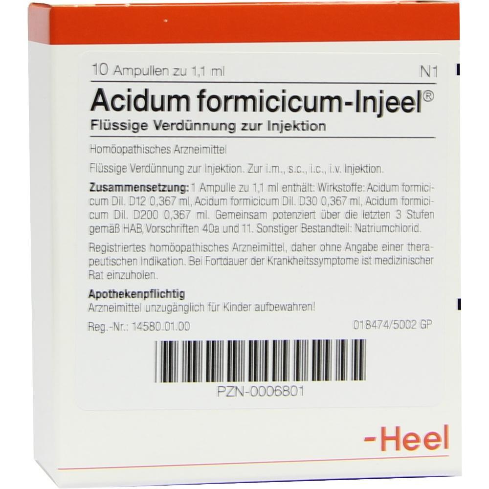 Eine Schachtel mit 10 Ampullen Acidum formicicum zur Injektion.