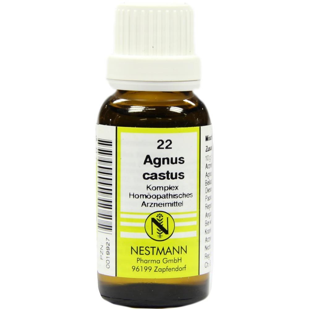 Braune Flasche mit weißem Etikett von homöopathischem Mittel "Agnus castus".