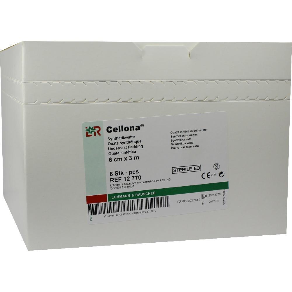 Eine wei&szlig;e Schachtel mit einem Etikett f&uuml;r synthetische Watte.