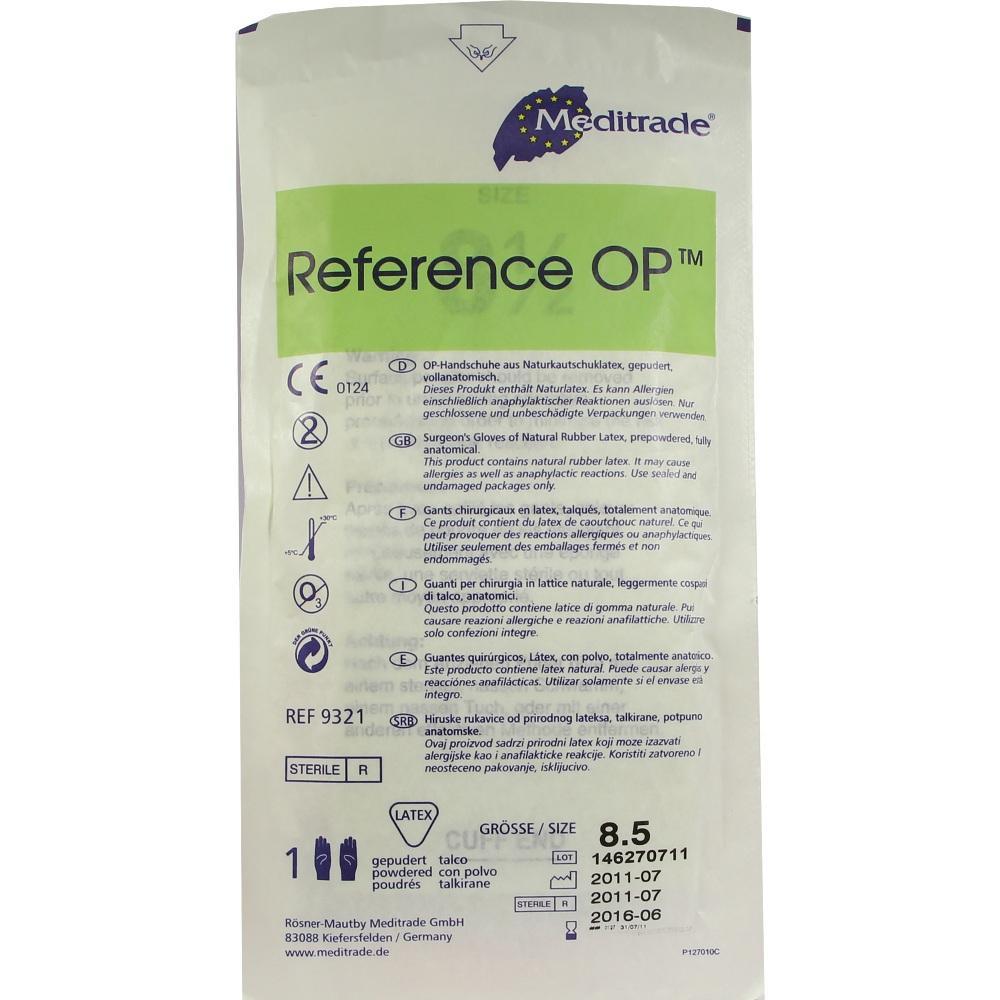 Verpackung für OP-Handschuhe aus Latex, größe 8.5, mit Pulver beschichtet.