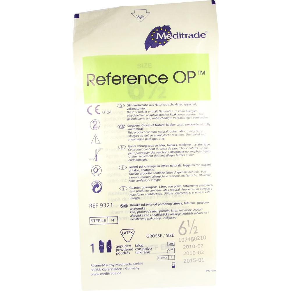 Verpackung von OP-Handschuhen aus Latex mit Infos zur Gr&ouml;&szlig;e und Herstellerangaben.