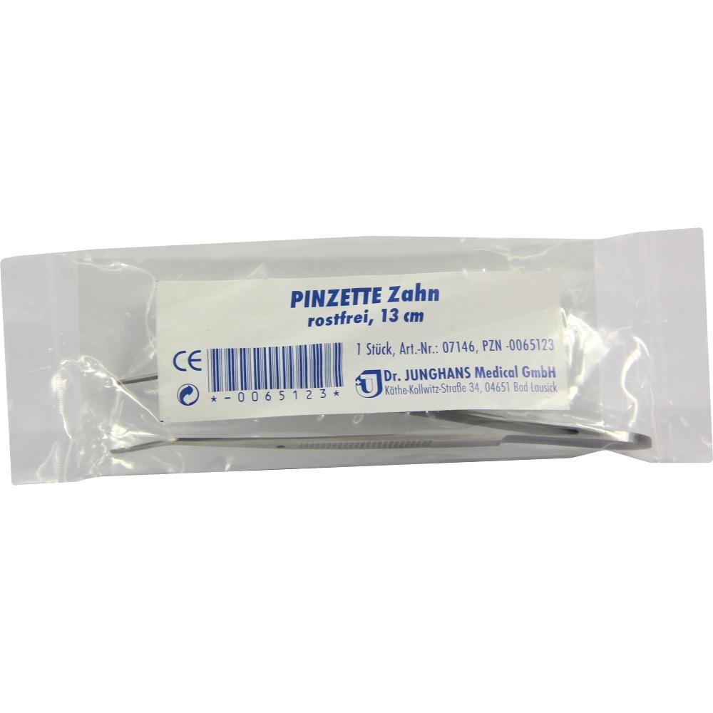 Eine verpackte, rostfreie Zahn-Pinzette mit 13 cm L&auml;nge.