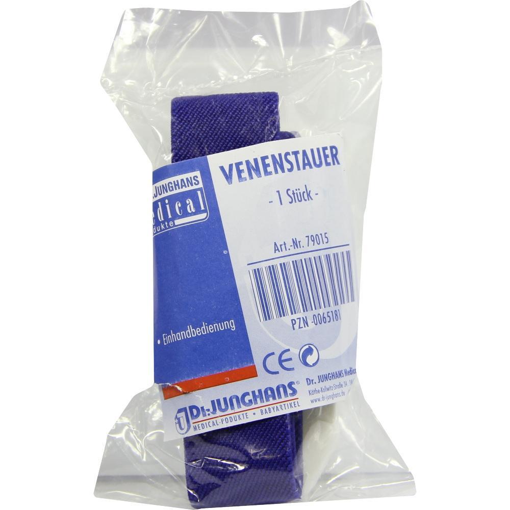 Eine Packung mit einem blauen Venenstauer aus Plastikfolie.