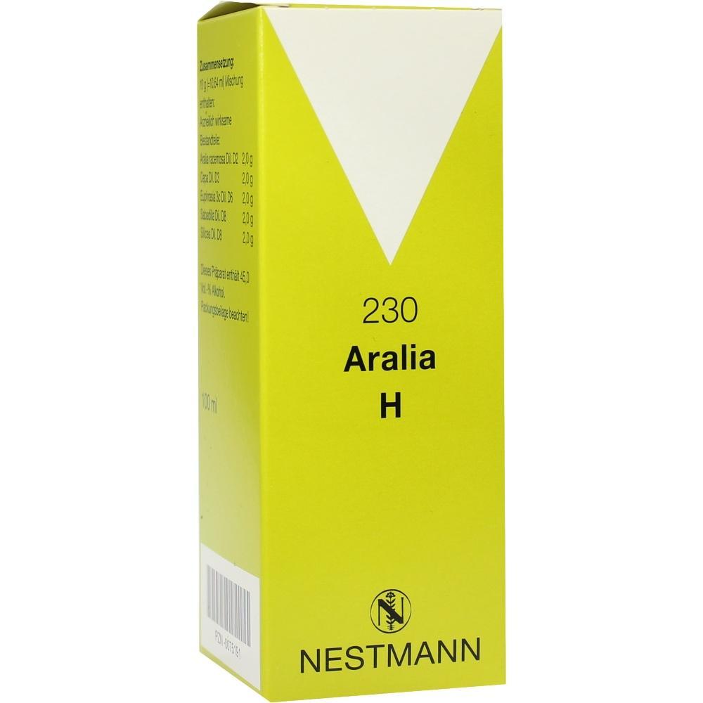 Eine gelbe Verpackung mit der Aufschrift "230 Aralia H" und dem Logo "NESTMANN".