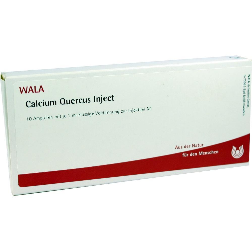 Weiße Medikamentenschachtel mit rotem Schriftzug "Calcium Quercus Inject".