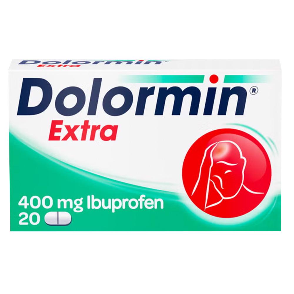 Packung Dolormin Extra mit 400 mg Ibuprofen, 20 Tabletten.