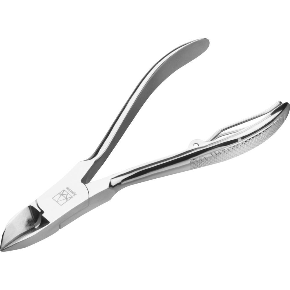 Silberne Nagelzange mit gebogenen Griffen vor wei&szlig;em Hintergrund.