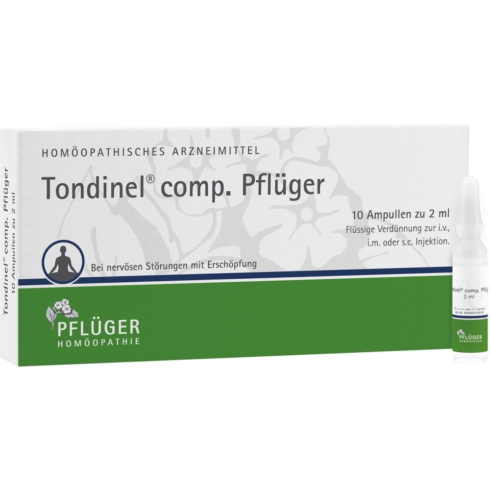 Packung mit homöopathischem Mittel "Tondinel comp. Pflüger" für nervöse Störungen.
