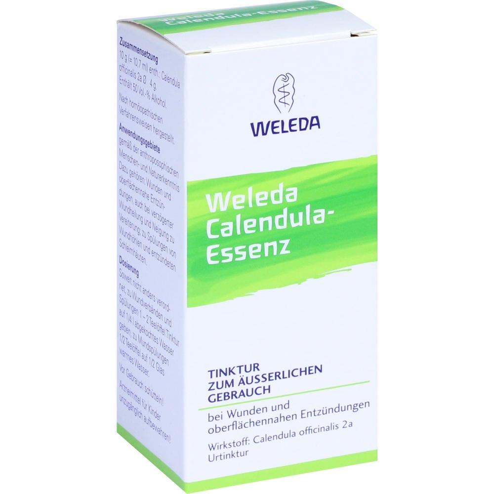 Die Packung zeigt Weleda Calendula-Essenz für äußere Anwendung bei Wunden.