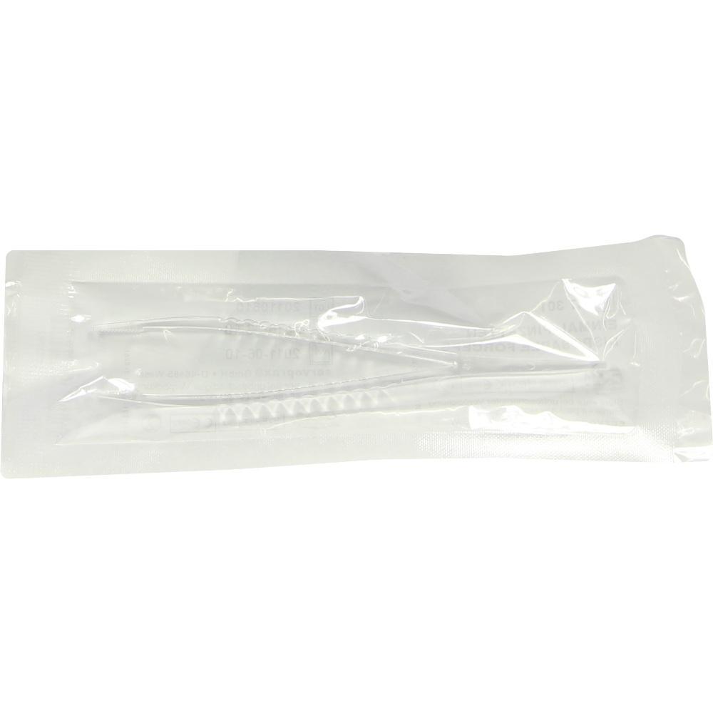 Ein Plastikbeutel mit einer Pinzette darin.