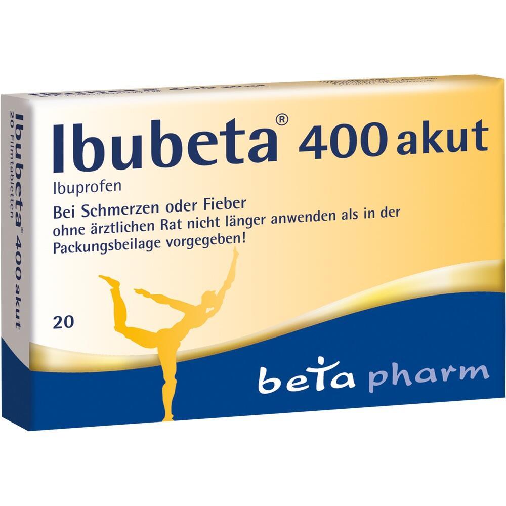 Die Verpackung zeigt Ibubeta 400 akut Tabletten gegen Schmerzen oder Fieber.