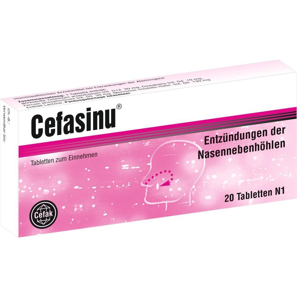 Eine Packung Cefasinu-Tabletten gegen Nasennebenhöhlenentzündungen.