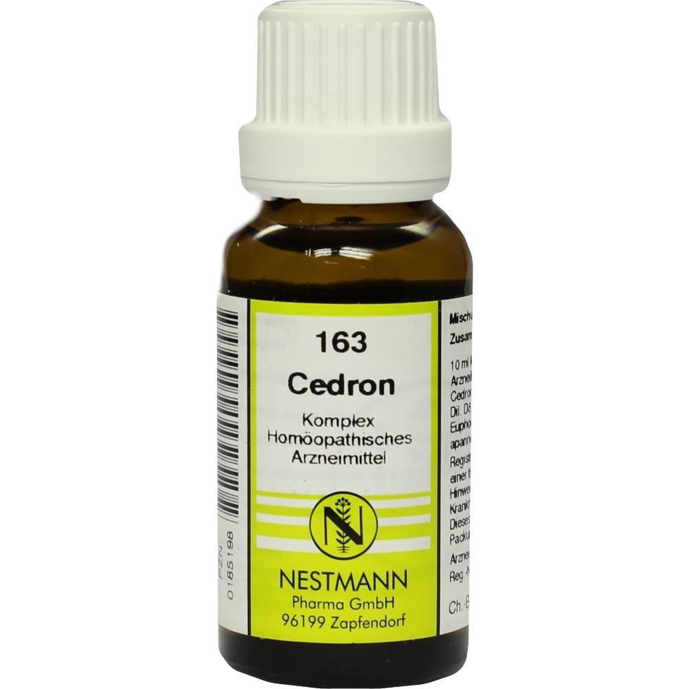 Braune Flasche mit weißem Etikett und der Aufschrift "Cedron".