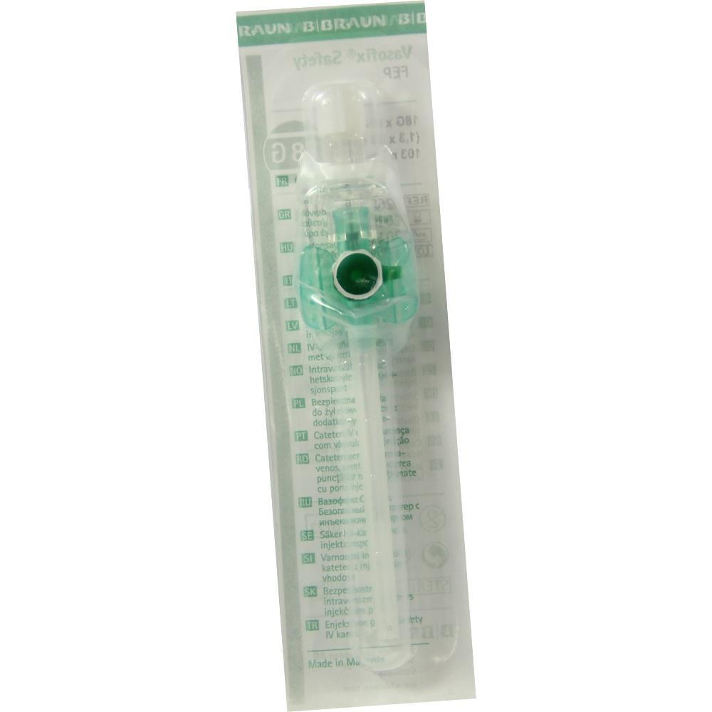 Ein verpackter gr&uuml;ner Venenkatheter liegt auf einer wei&szlig;en Unterlage.