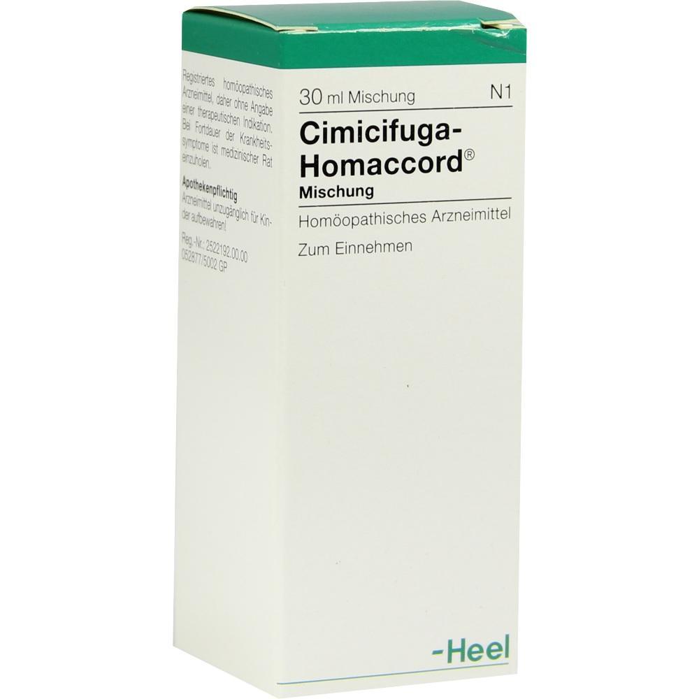 Weiße Packung von Cimicifuga-Homaccord, einem homöopathischen Arzneimittel.