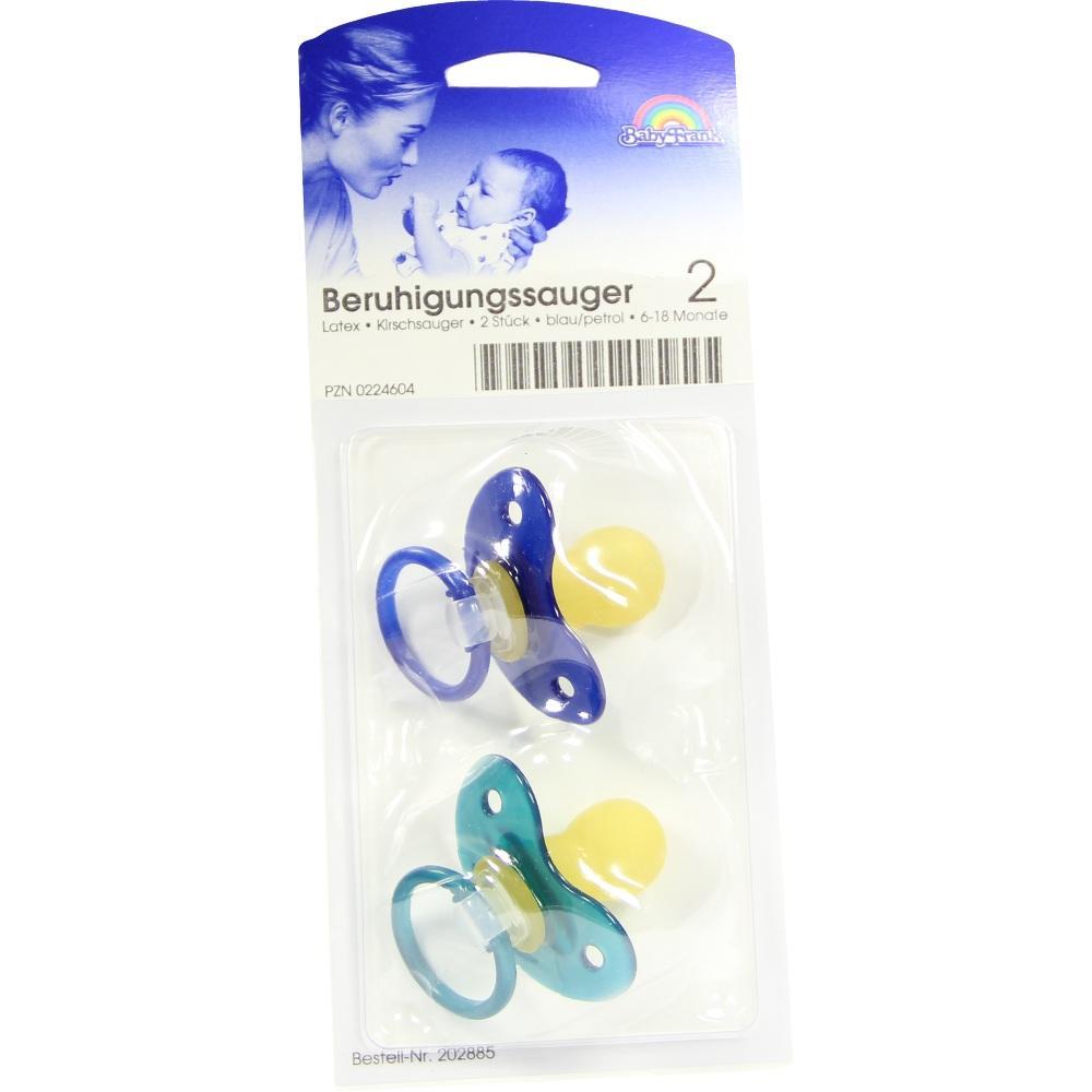 Zwei bunte Beruhigungssauger für Babys in einer Verpackung.