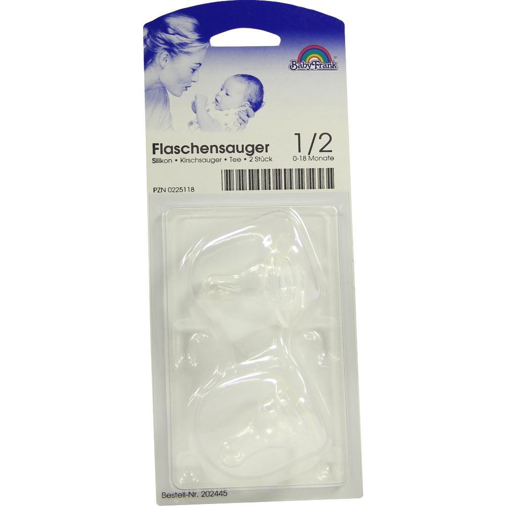 Verpackung mit zwei transparenten Flaschensaugern für Babys.