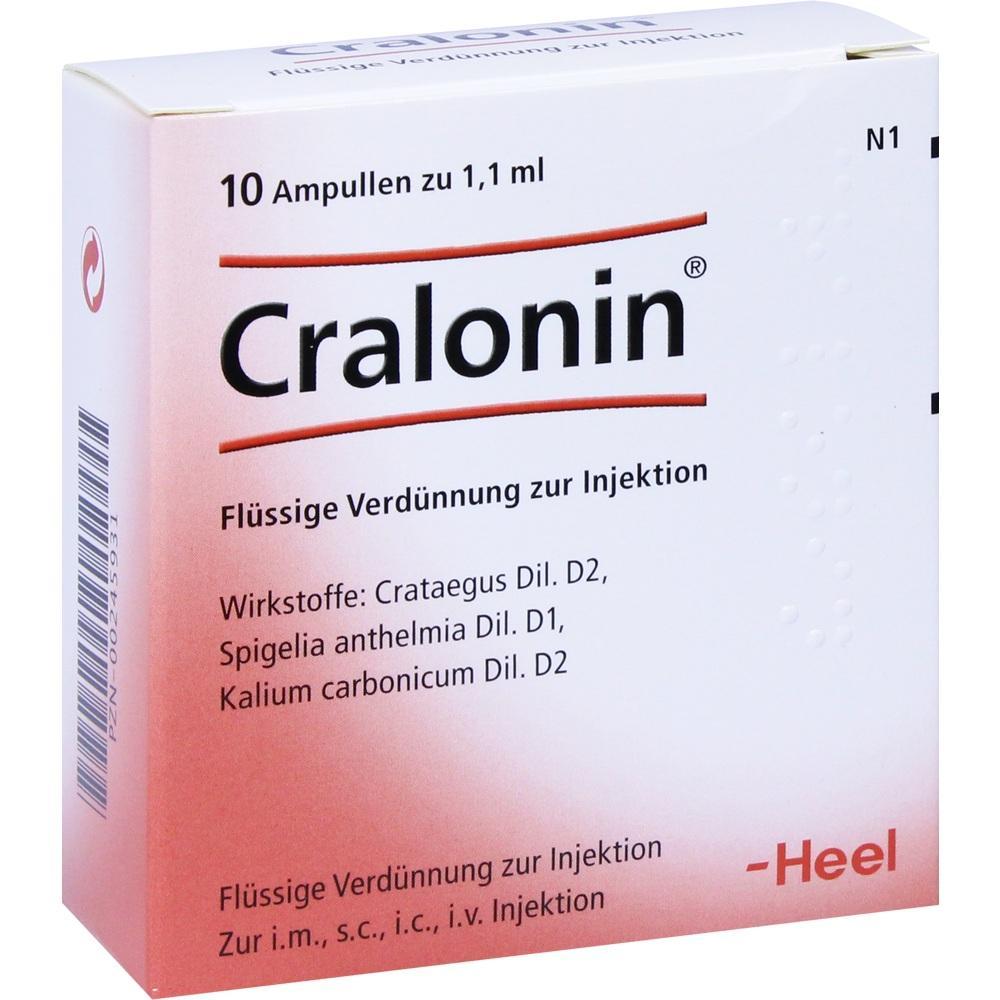 Weiße Verpackung mit der Aufschrift "Cralonin" und Informationen zur Injektion.