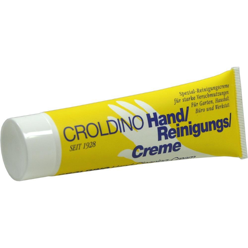 Eine gelbe Tube mit Handreinigungscreme liegt schräg im Bild.
