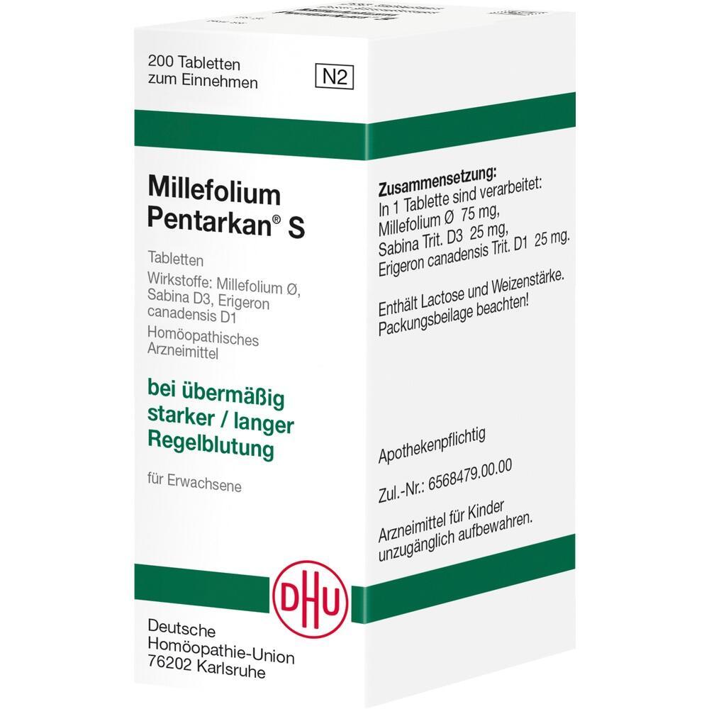Eine Packung homöopathischer Tabletten zur Linderung starker Regelblutung.