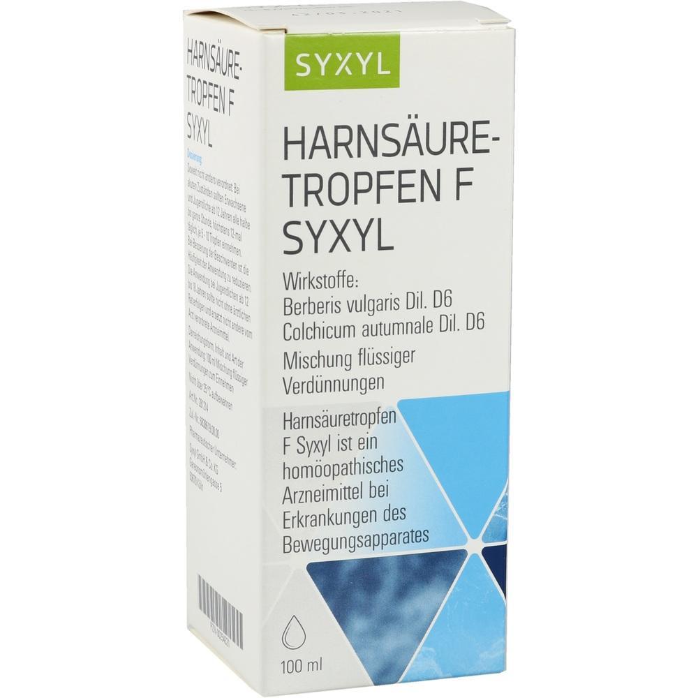Die Verpackung zeigt hom&ouml;opathische Harns&auml;uretropfen von Syxyl.