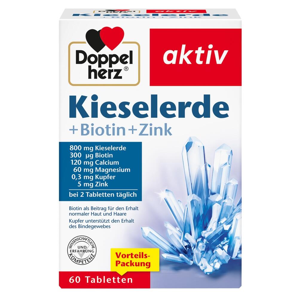 Verpackung für Kieselerde-Tabletten mit Biotin und Zink, von Doppelherz.