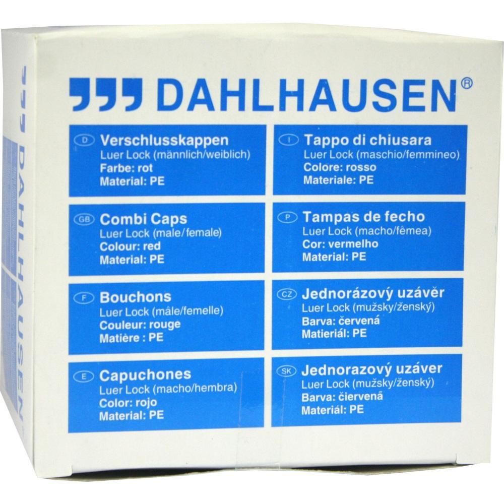 Wei&szlig;e Verpackung mit blauen Texten, die Verschlusskappen in mehreren Sprachen beschreibt.