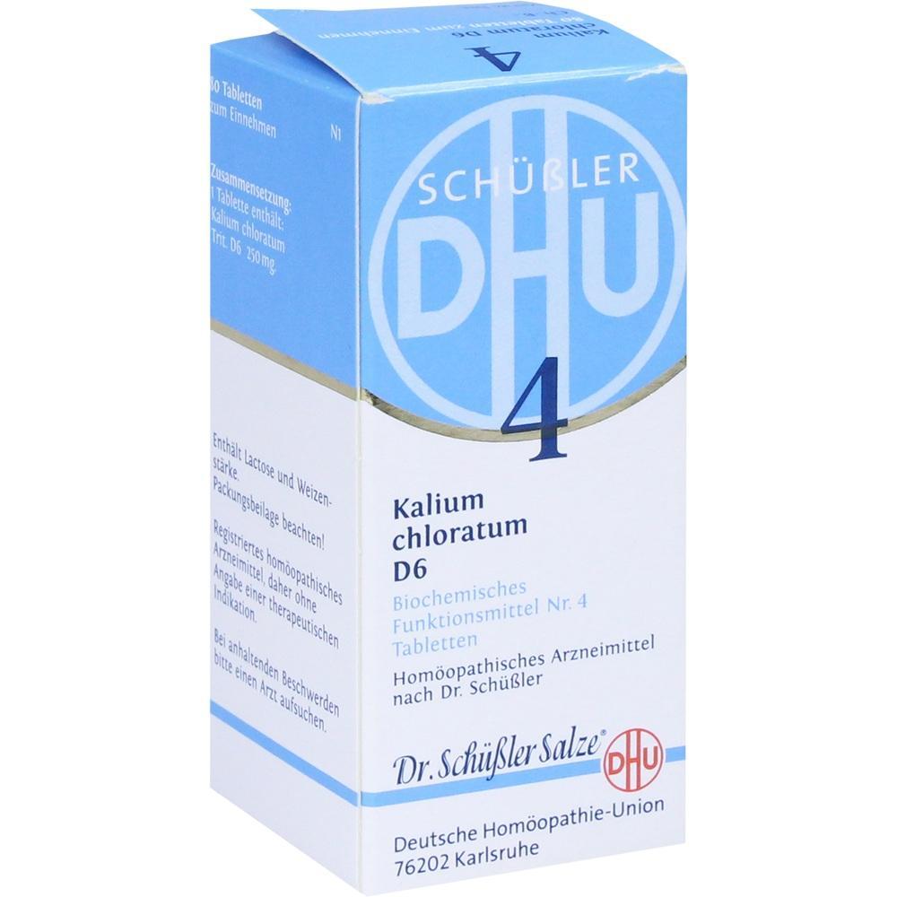 Eine Schachtel mit homöopathischen Tabletten von Schüßler, Kalium chloratum D6.