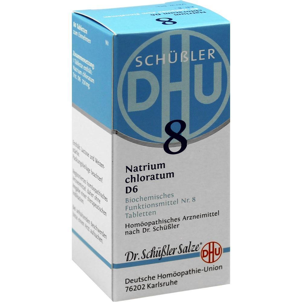 Eine Packung Schüßler-Salze Nr. 8, Natrium chloratum D6 Tabletten.