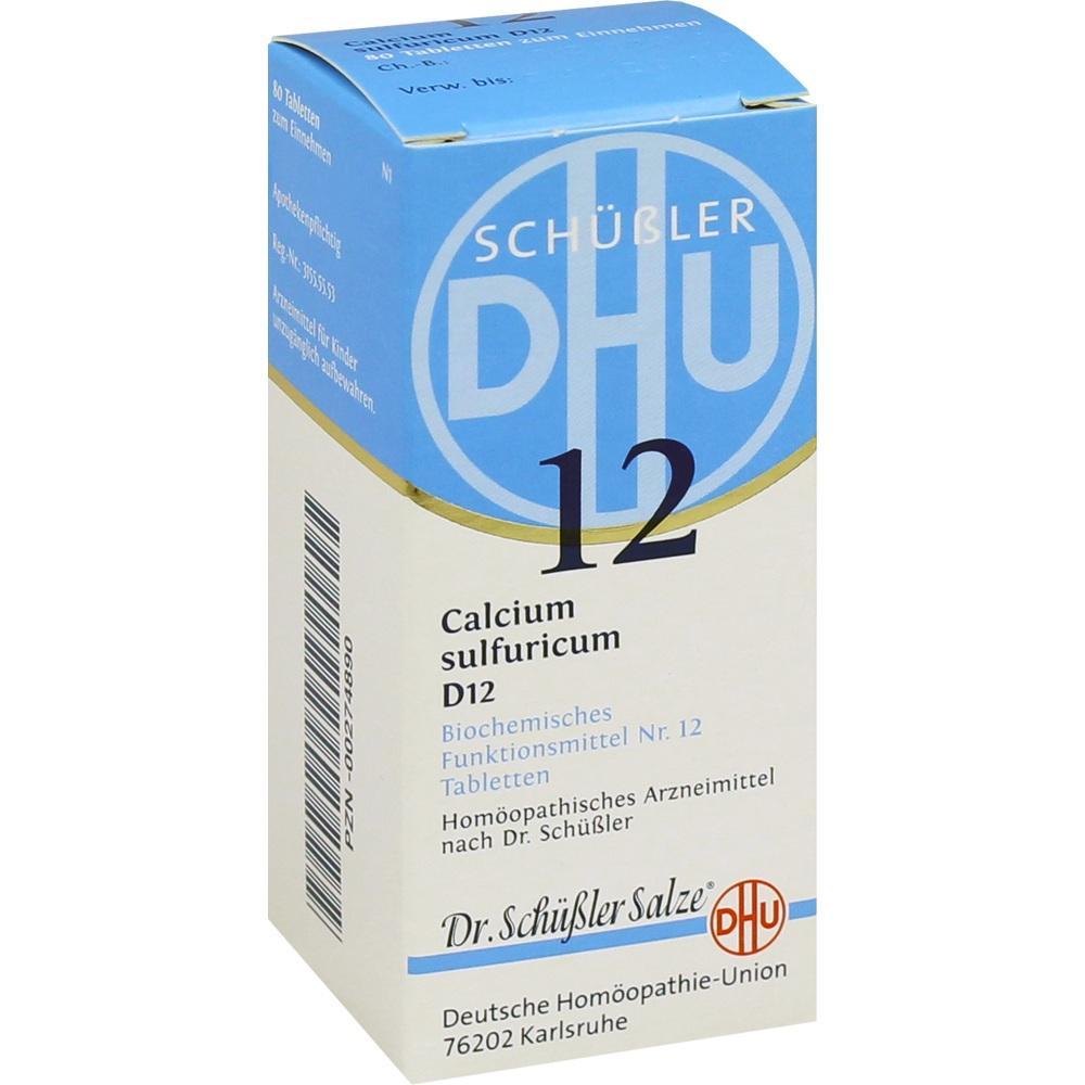 Weiße Packung mit blauer Aufschrift, Schüßler Salz Nr. 12 Calcium sulfuricum.