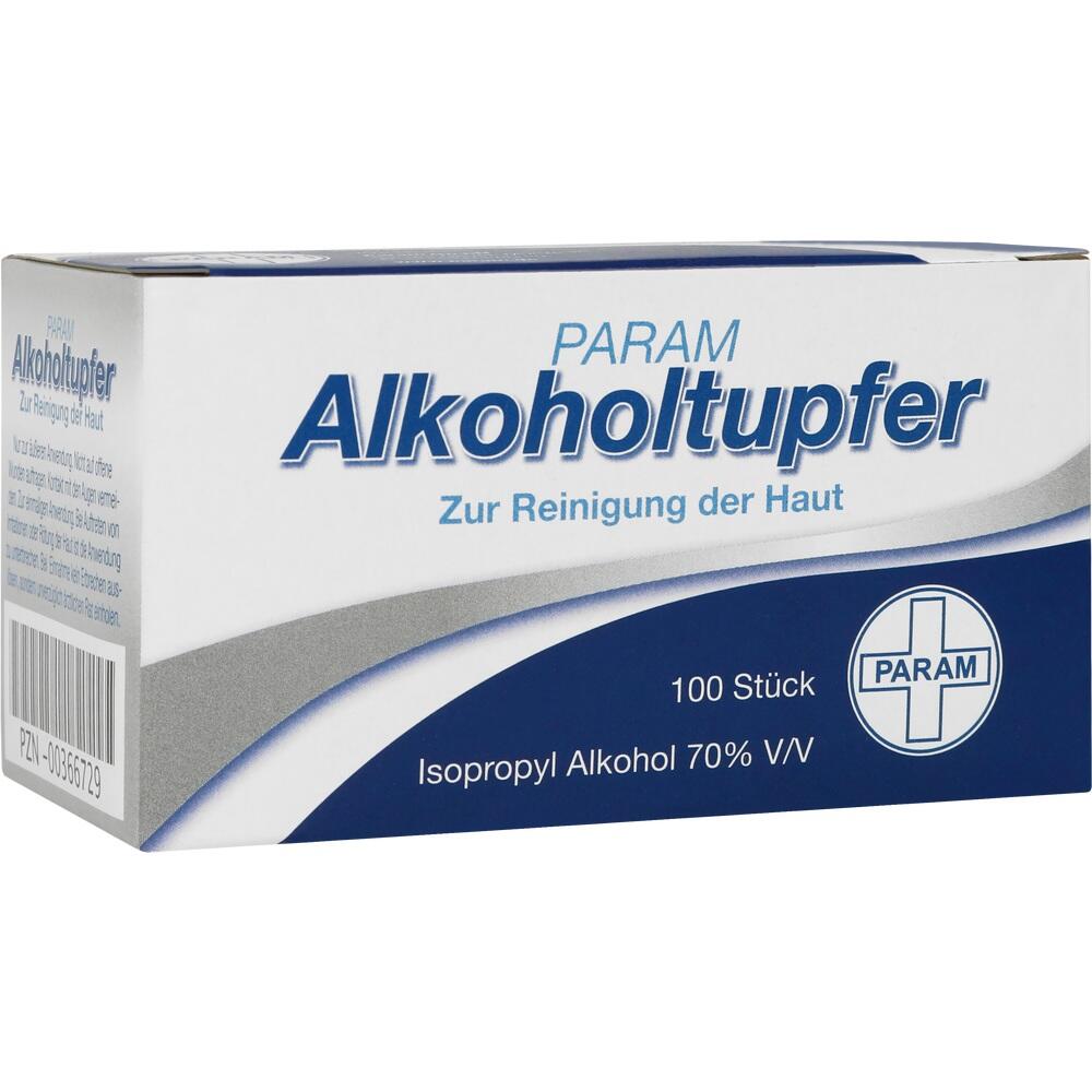Eine Schachtel mit 100 Alkoholtupfern zur Hautreinigung.