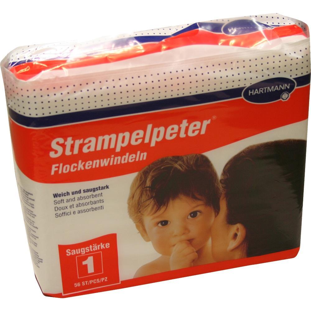 Verpackung von Strampelpeter Windeln mit Bild eines Babys und rotem Schriftzug.