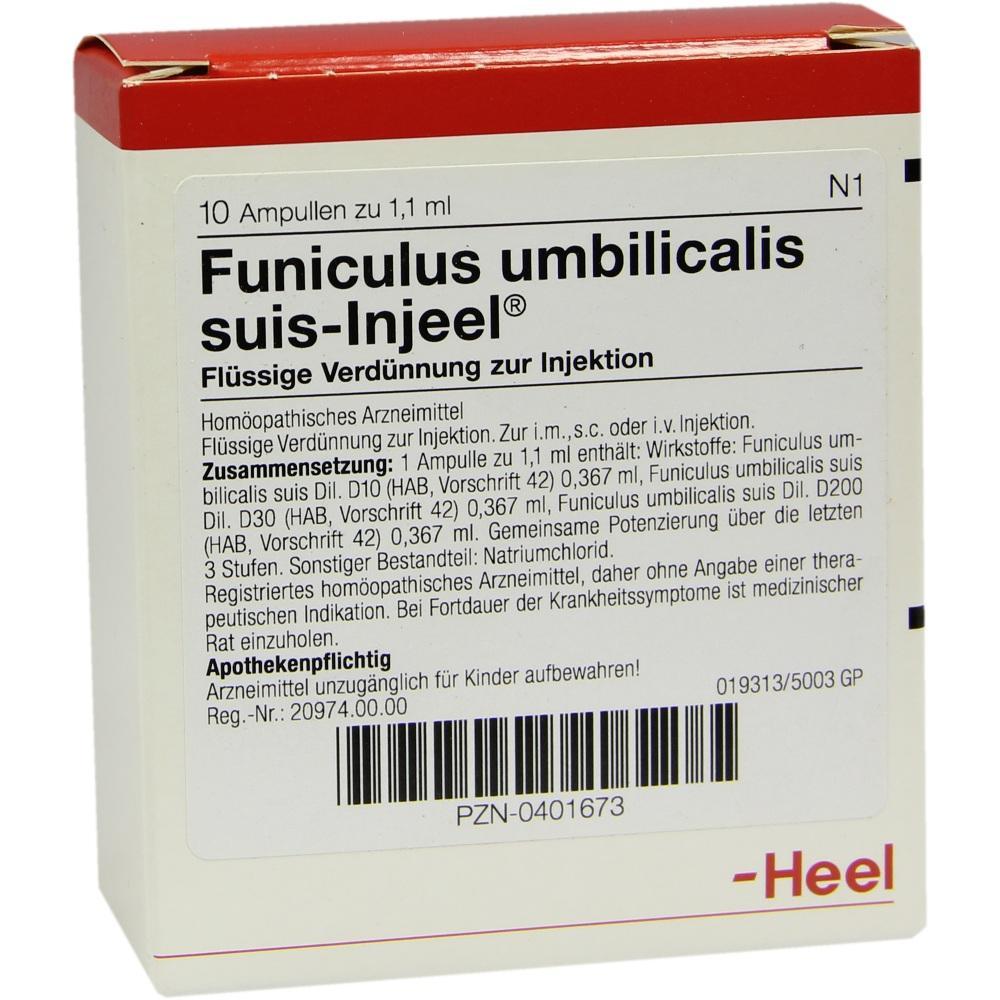 Packung einer homöopathischen Injektionslösung namens "Funiculus umbilicalis suis-Injeel".