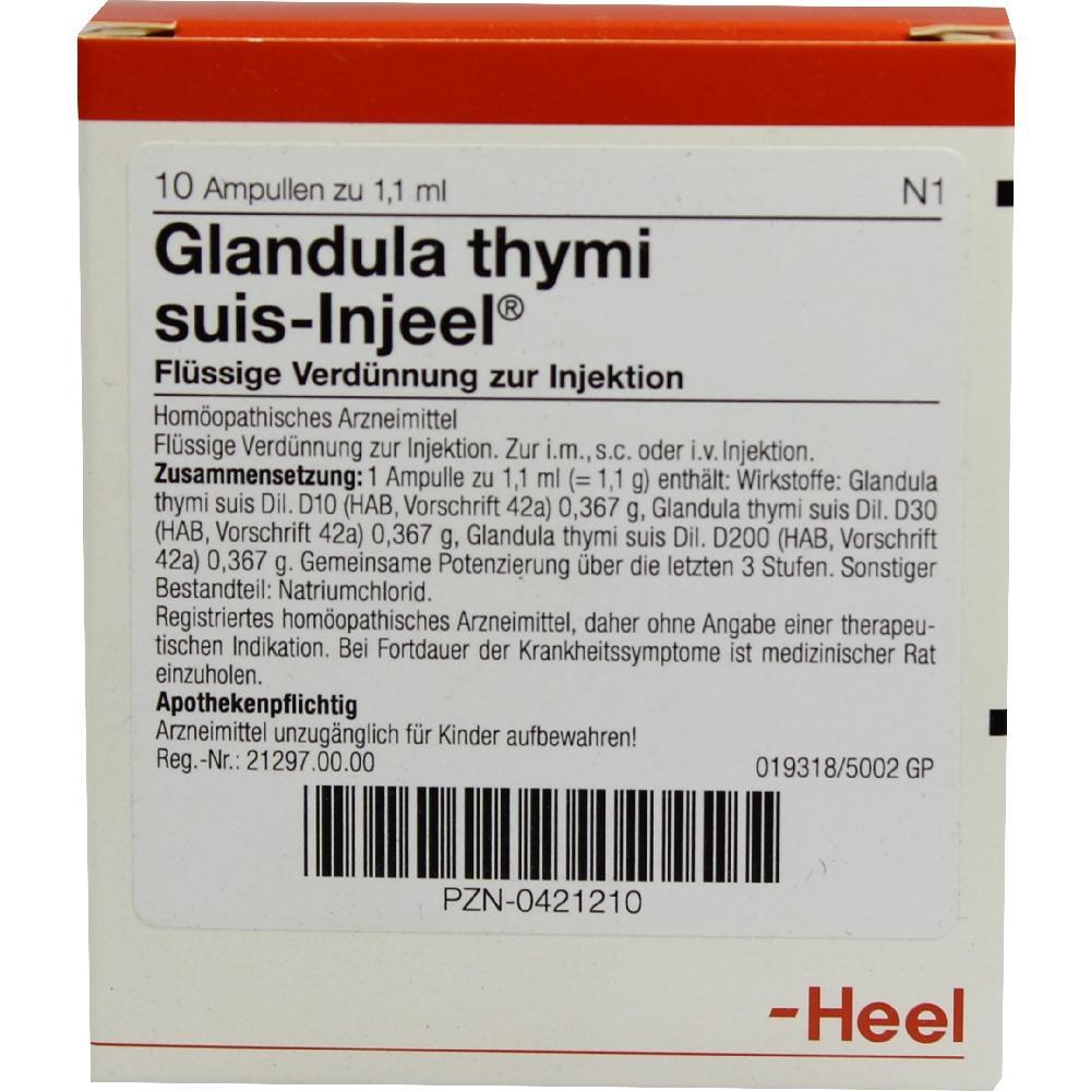 Verpackung mit homöopathischem Injektionsmittel namens Glandula thymi suis-Injeel.