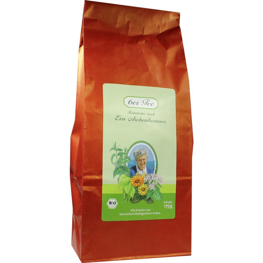 Roter Teebeutel mit grünem Etikett und einer Person darauf.