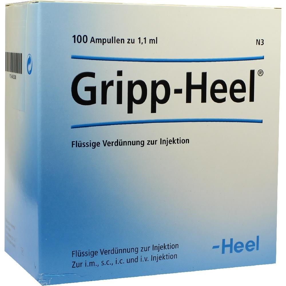 Eine Packung mit 100 Ampullen Gripp-Heel zur Injektion.