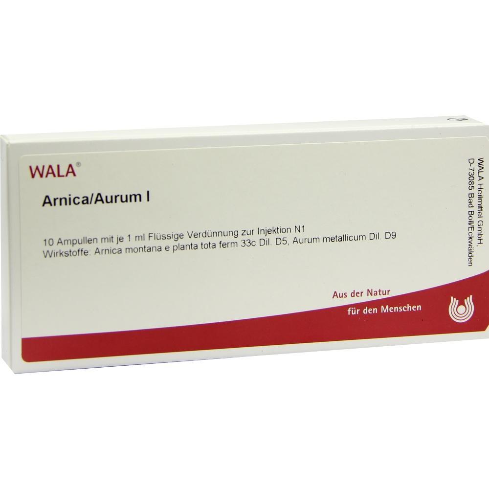 Eine Packung mit 10 Ampullen von WALA Arnica/Aurum I zur Injektion.