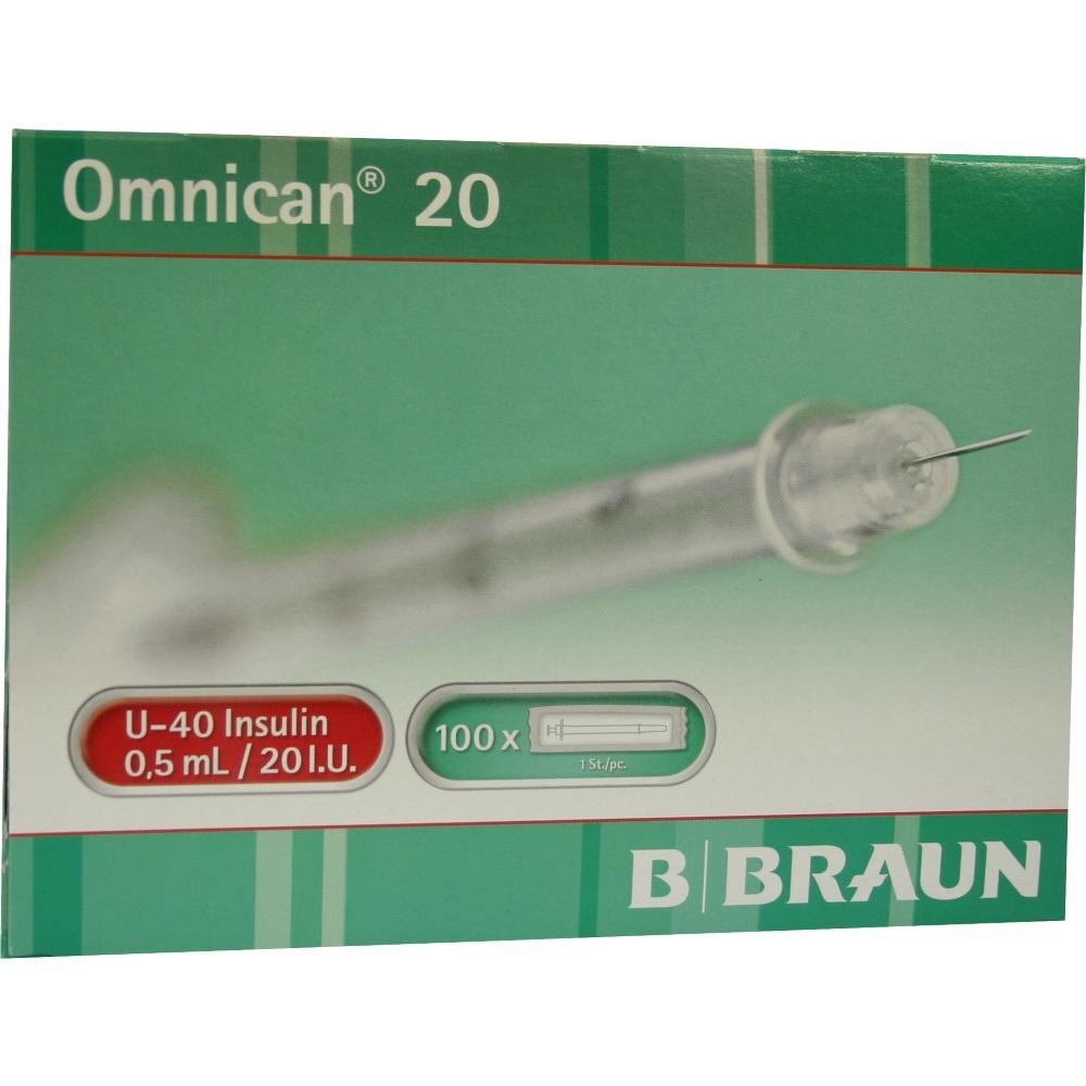 Gr&uuml;ne Verpackung mit Insulinspritze und der Aufschrift "Omnican 20".