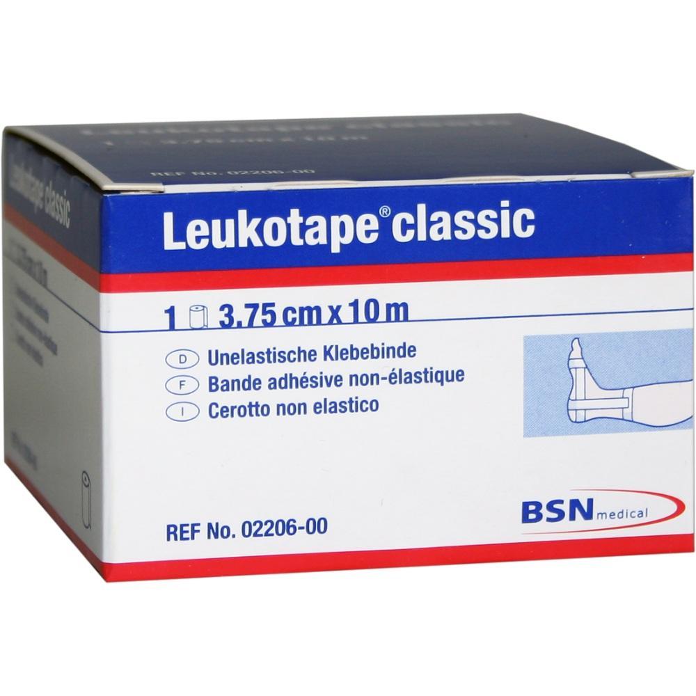 Eine Schachtel mit unelastischem Klebeband namens "Leukotape classic".