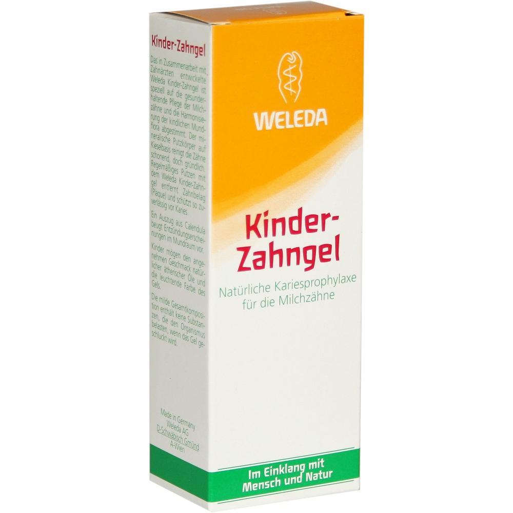 Die Verpackung zeigt Weleda Kinder-Zahngel für Milchzähne.