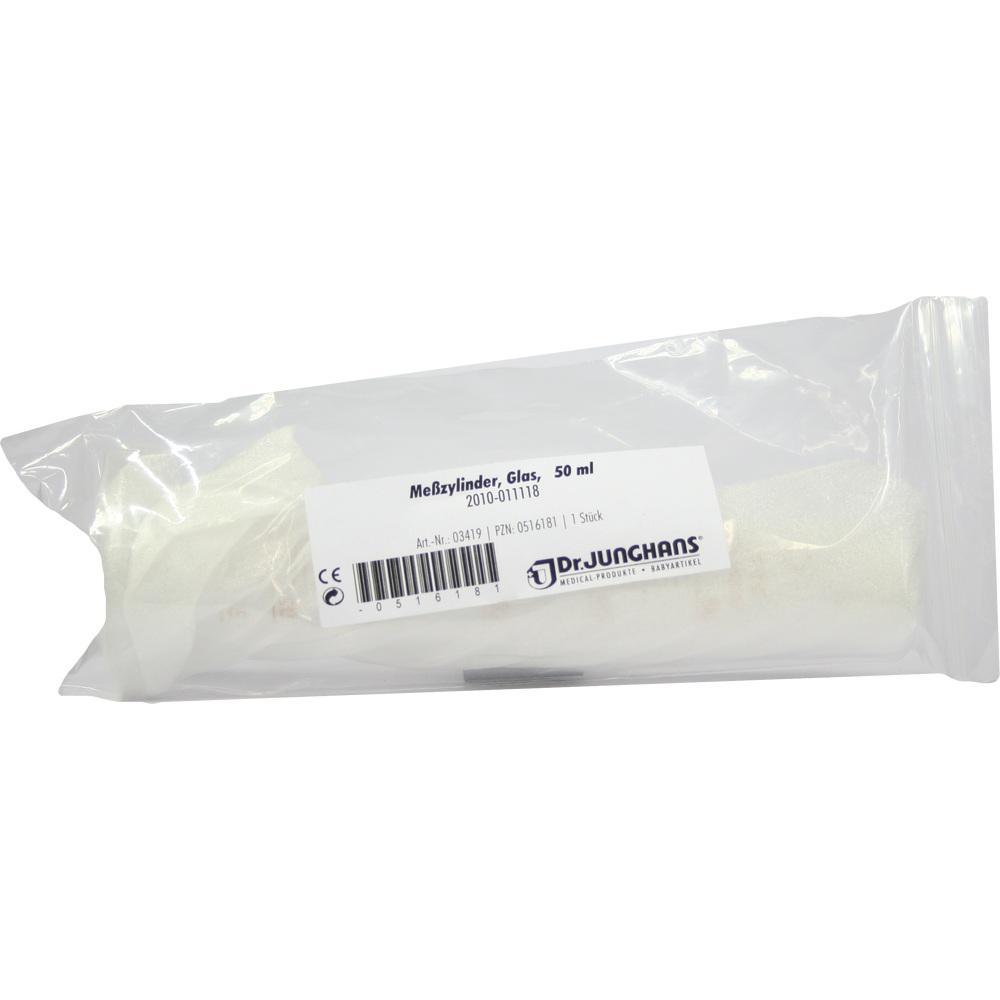 Ein kleiner Messzylinder aus Glas ist in einer durchsichtigen Verpackung.