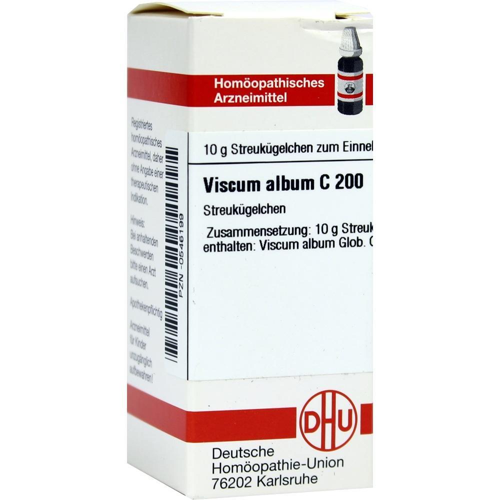 Eine Packung Homöopathie-Kügelchen mit der Aufschrift "Viscum album C 200".