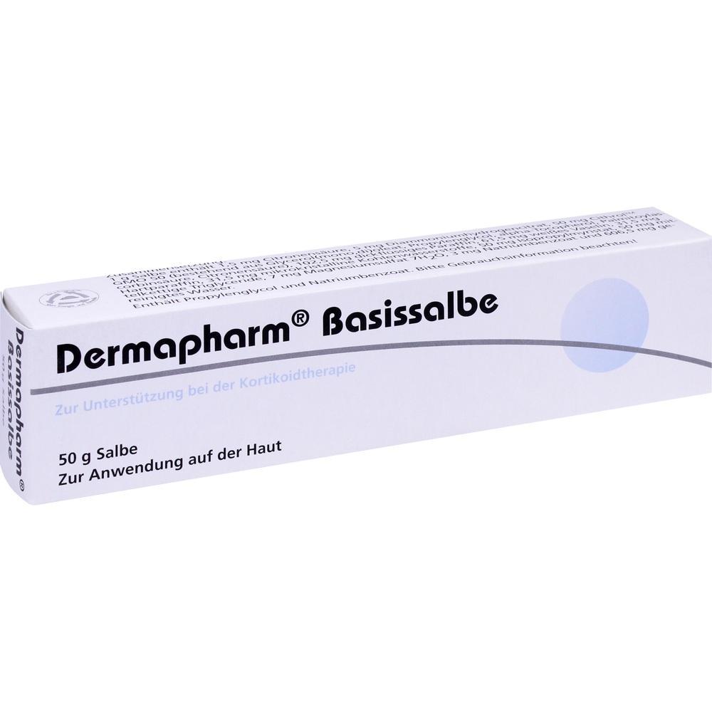 Weiße Salbenverpackung mit der Aufschrift "Dermapharm Basissalbe".