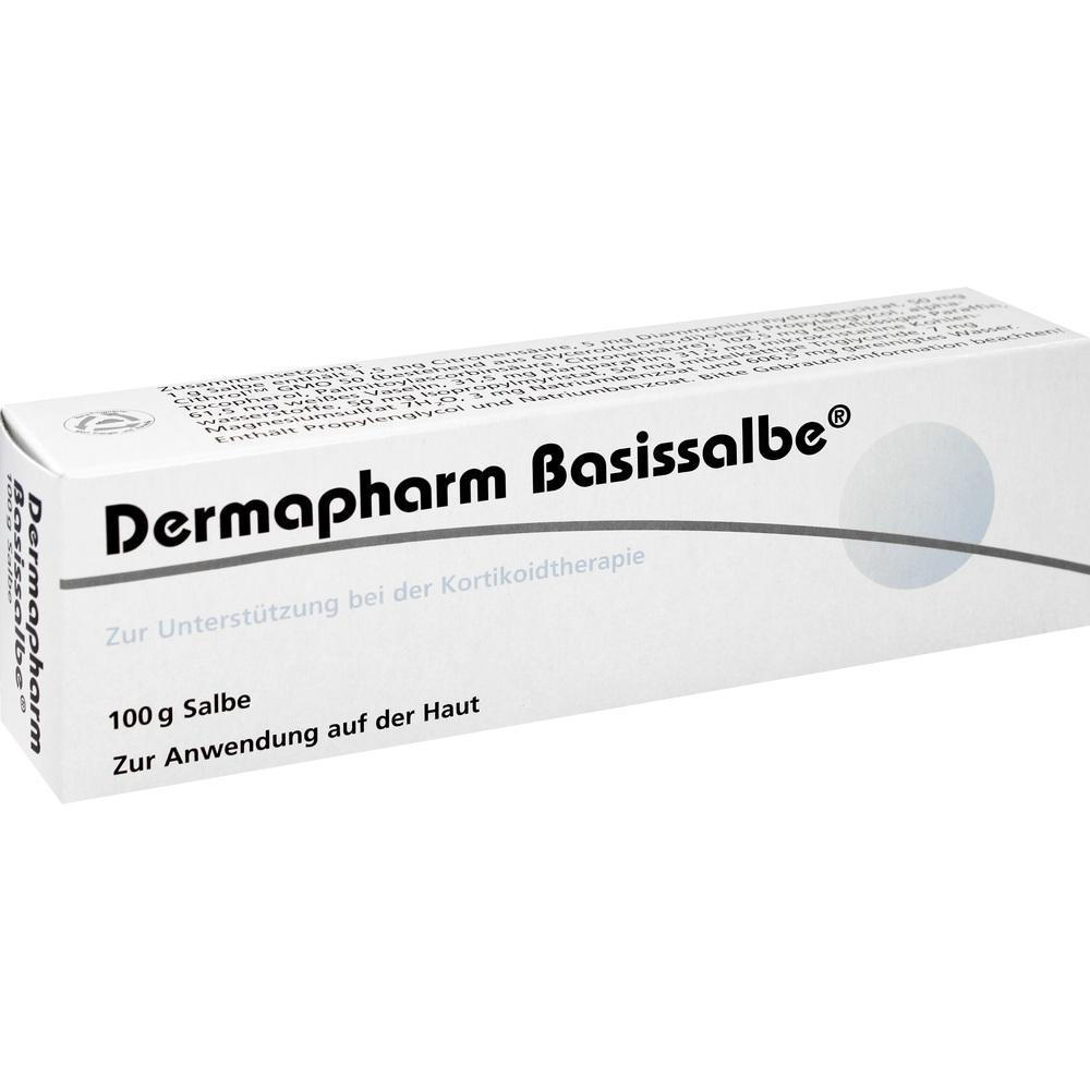 Eine weiße Schachtel mit der Aufschrift "Dermapharm Basissalbe".