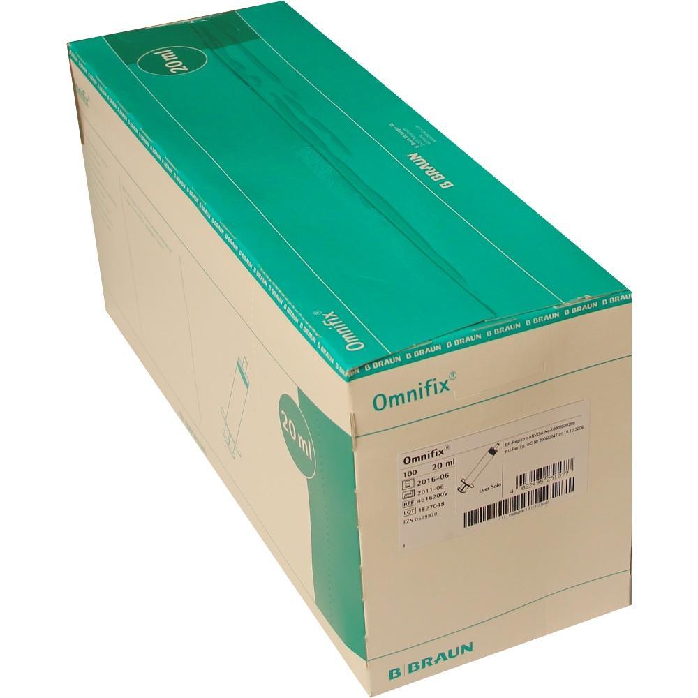 Ein gro&szlig;er Pappkarton mit der Aufschrift "Omnifix" und "20 ml".