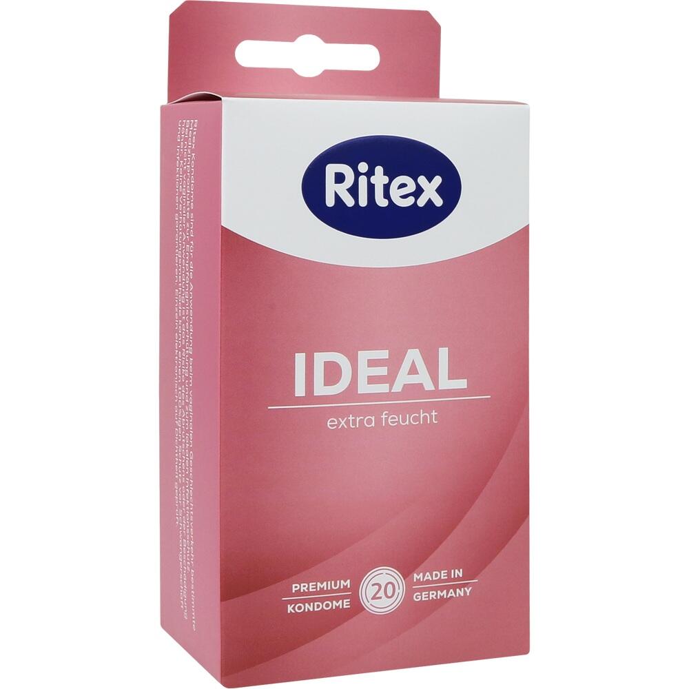 Eine rosa Packung Ritex Kondome mit der Aufschrift "IDEAL extra feucht".