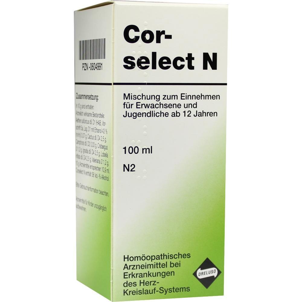 Eine Schachtel mit der Aufschrift "Cor-select N", ein hom&ouml;opathisches Arzneimittel.