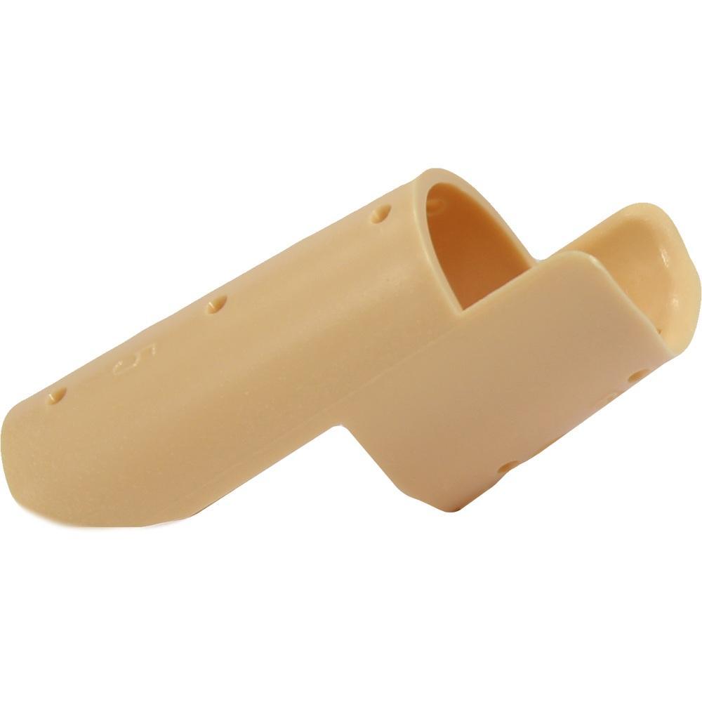 Beiger Fingerhut aus Kunststoff mit seitlichen Löchern.